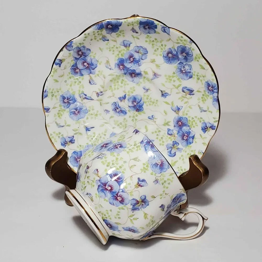 Royal Albert Teacup and Saucer Blue Pansy Vintage